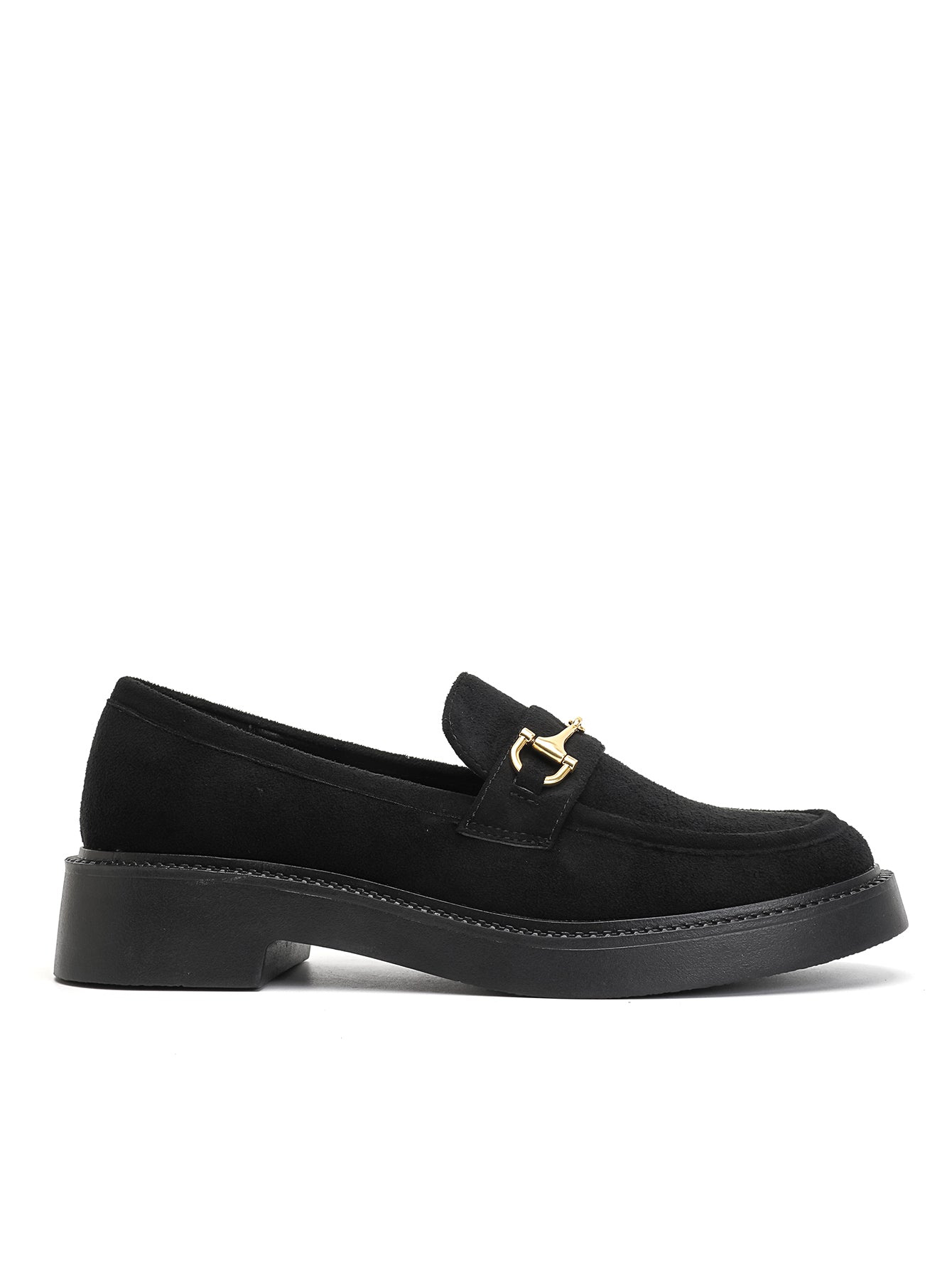 Mocassins en suédine noire avec mors doré
