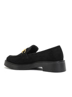 Mocassins en suédine noire avec mors doré