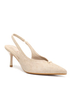 Escarpins Slingback en Suédine Beige à Bout Pointu et Talon Aiguille