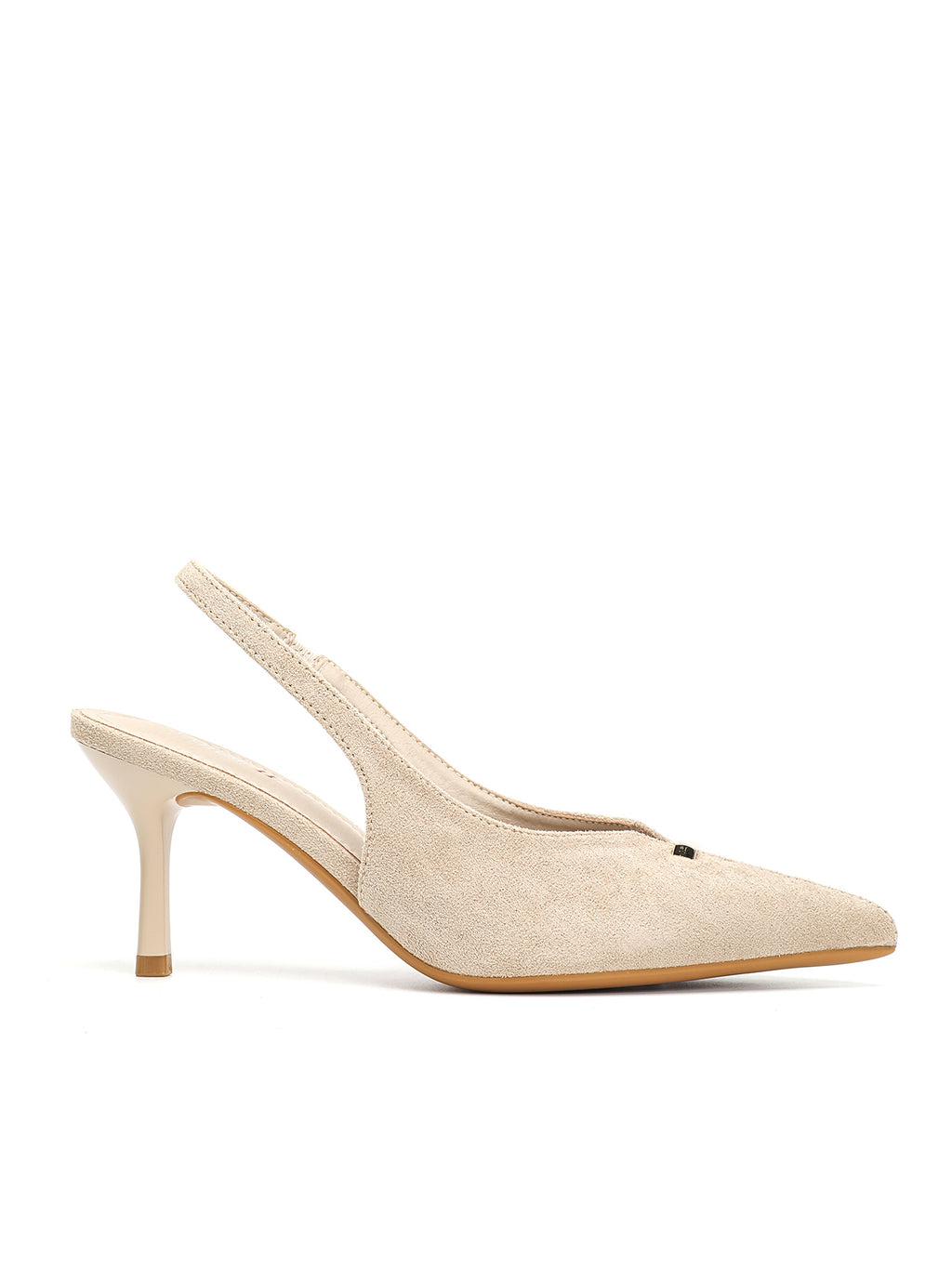 Escarpins Slingback en Suédine Beige à Bout Pointu et Talon Aiguille