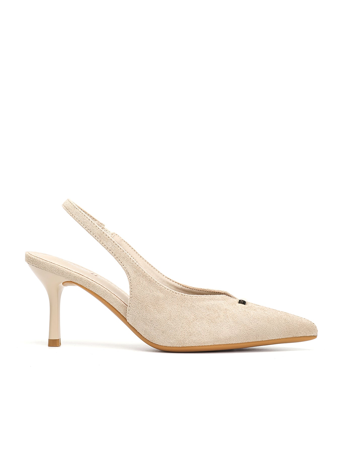 Escarpins Slingback en Suédine Beige à Bout Pointu et Talon Aiguille