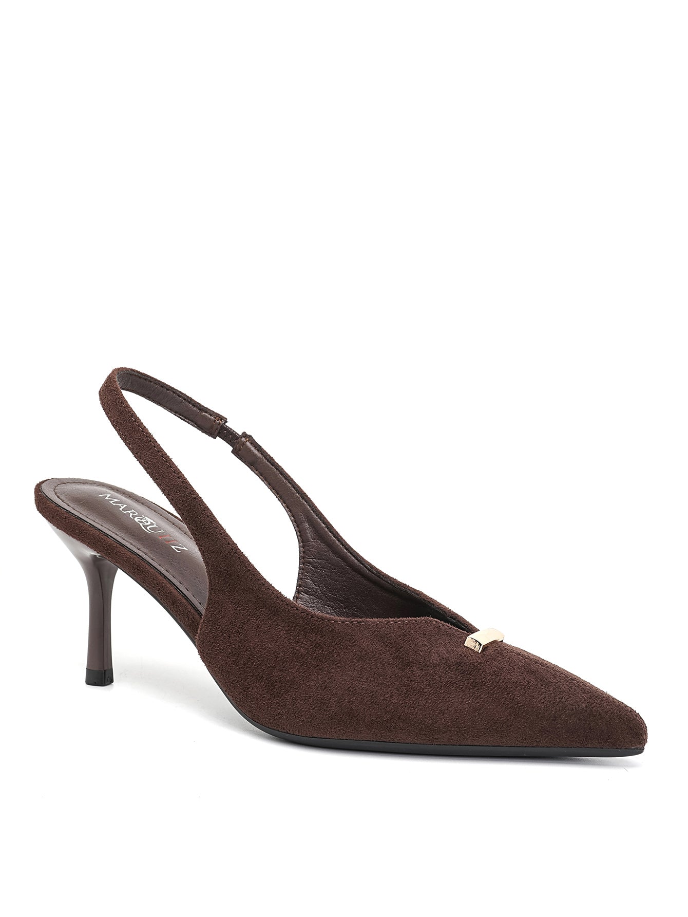 Escarpins Slingback en Suédine Marron à Bout Pointu et Talon Aiguille