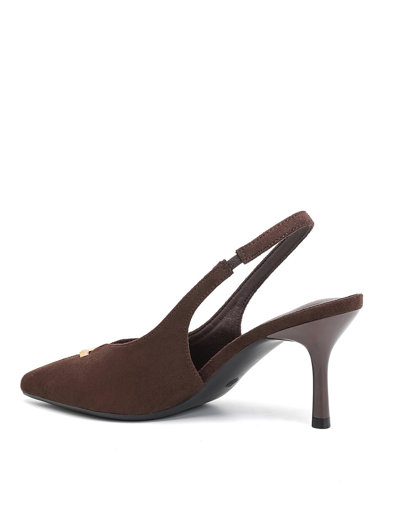 Escarpins Slingback en Suédine Marron à Bout Pointu et Talon Aiguille