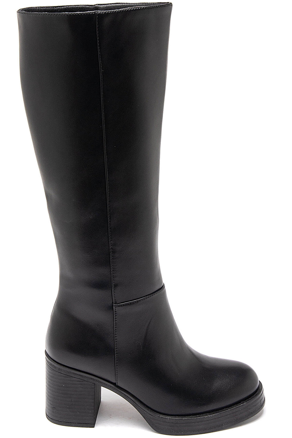 Bottes Hautes Noires à Talon Carré et Semelle Crantée