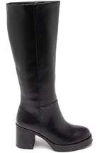 Bottes Hautes Noires à Talon Carré et Semelle Crantée
