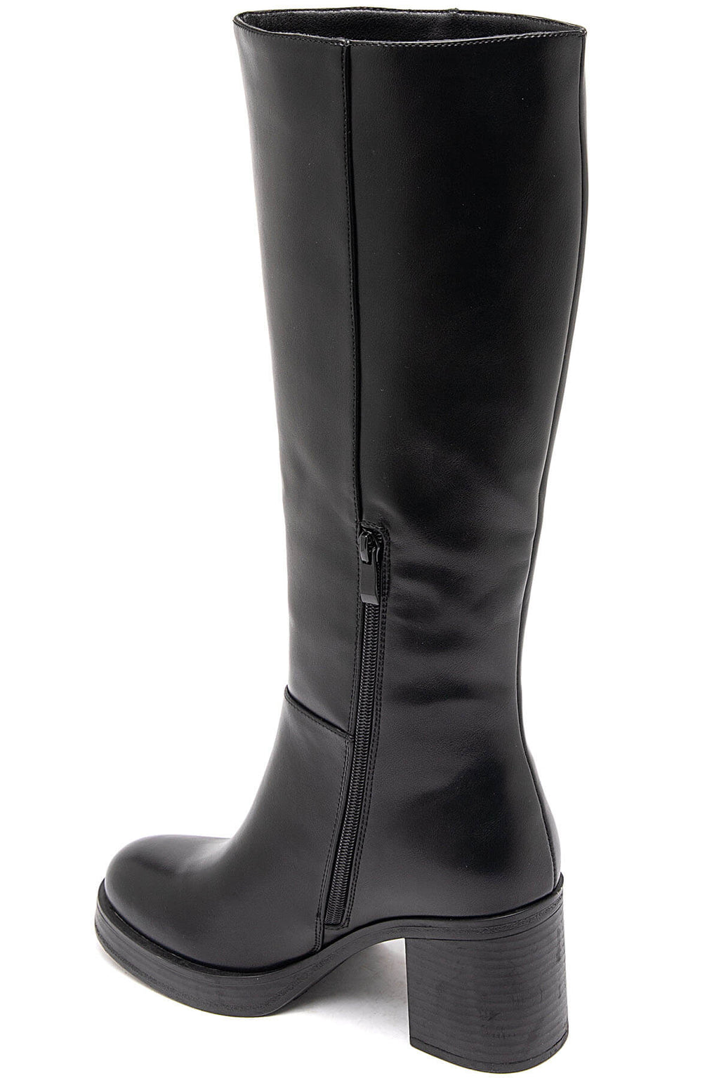 Bottes Hautes Noires à Talon Carré et Semelle Crantée