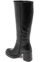 Bottes Hautes Noires à Talon Carré et Semelle Crantée