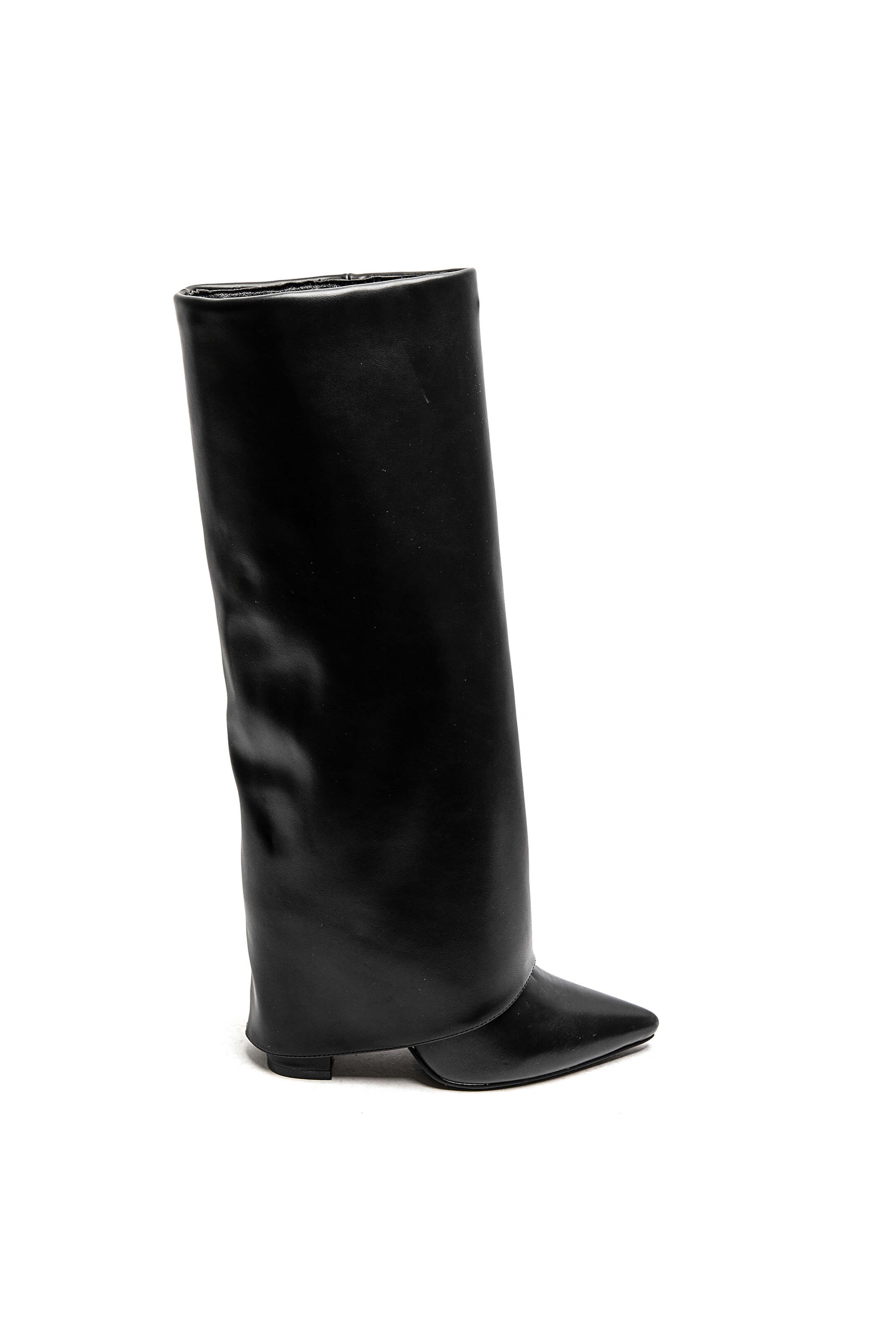 Bottes Hautes à Revers Sculptural Noir – Bout Pointu