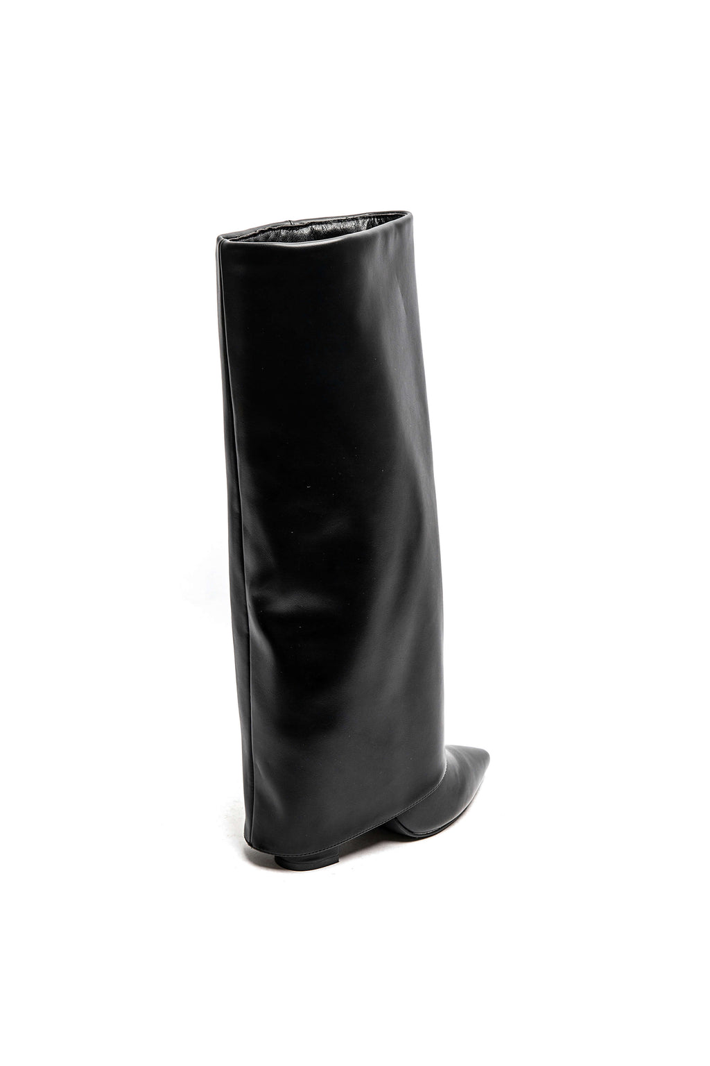 Bottes Hautes à Revers Sculptural Noir – Bout Pointu