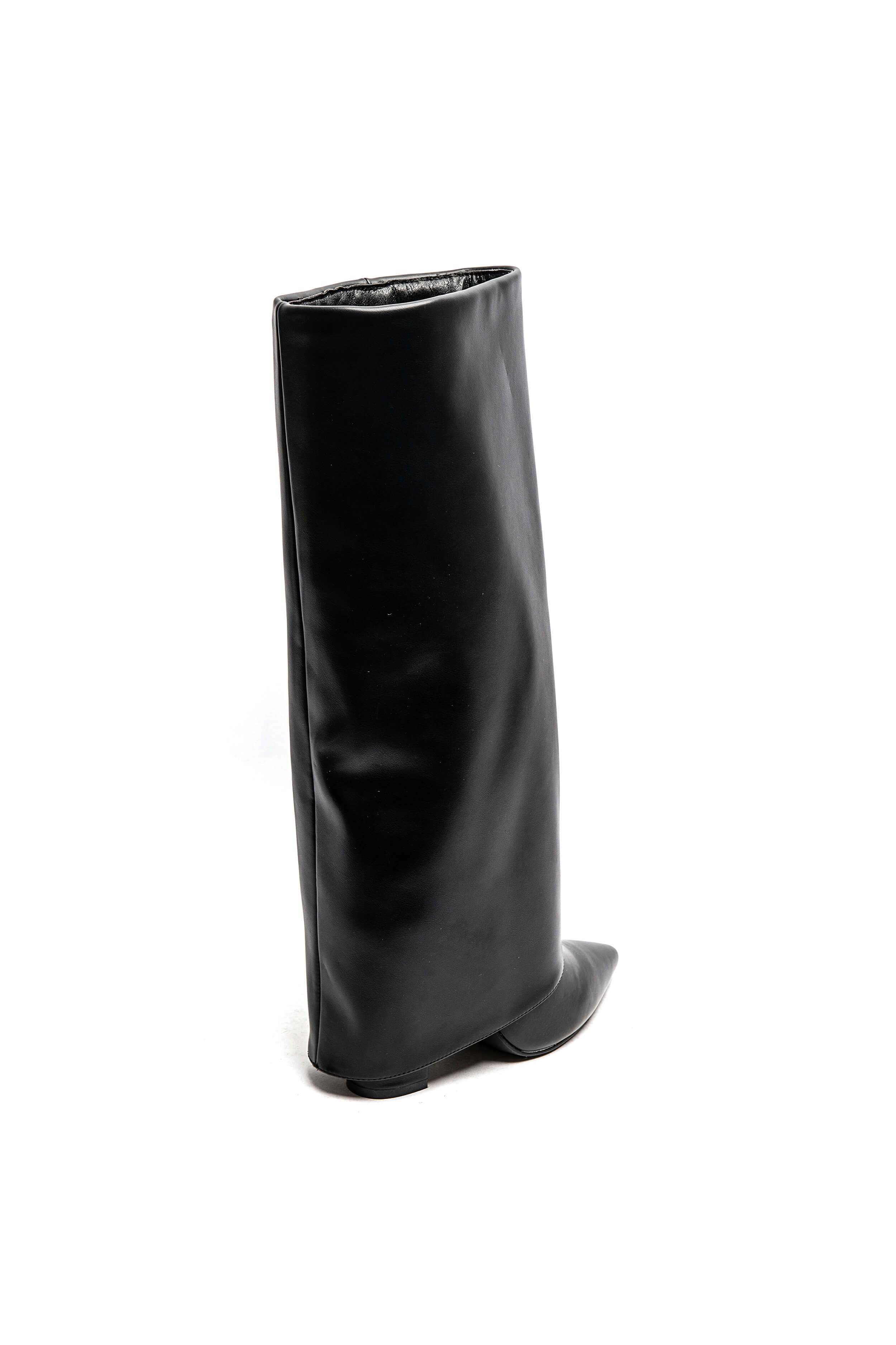 Bottes Hautes à Revers Sculptural Noir – Bout Pointu