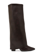Bottes Hautes à Revers Sculptural Marron – Bout Pointu