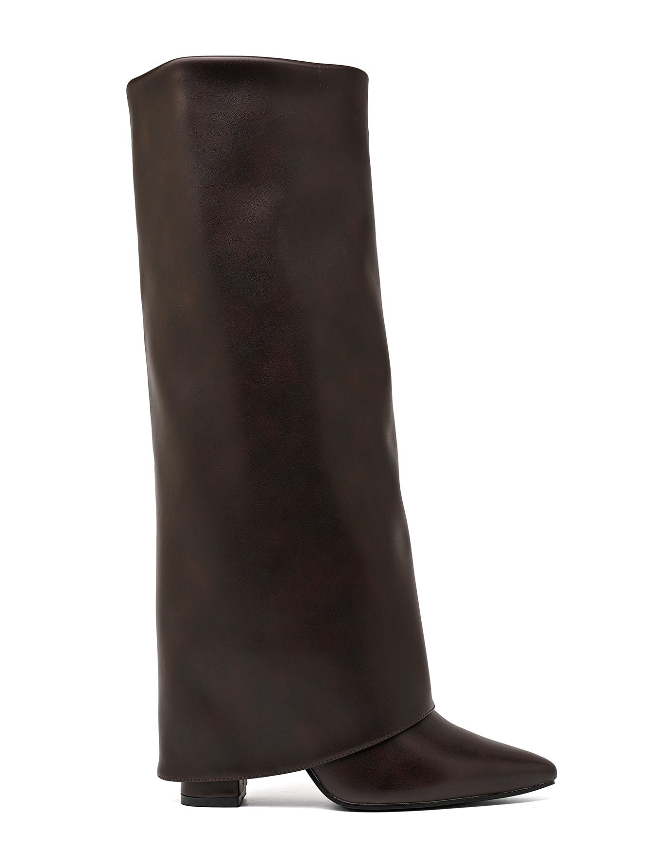 Bottes Hautes à Revers Sculptural Marron – Bout Pointu