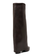 Bottes Hautes à Revers Sculptural Marron – Bout Pointu