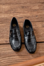 Mocassin Penny Noir Verni Effet Crocodile