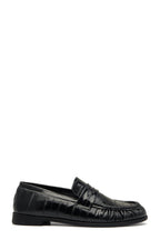 Mocassin Penny Noir Verni Effet Crocodile