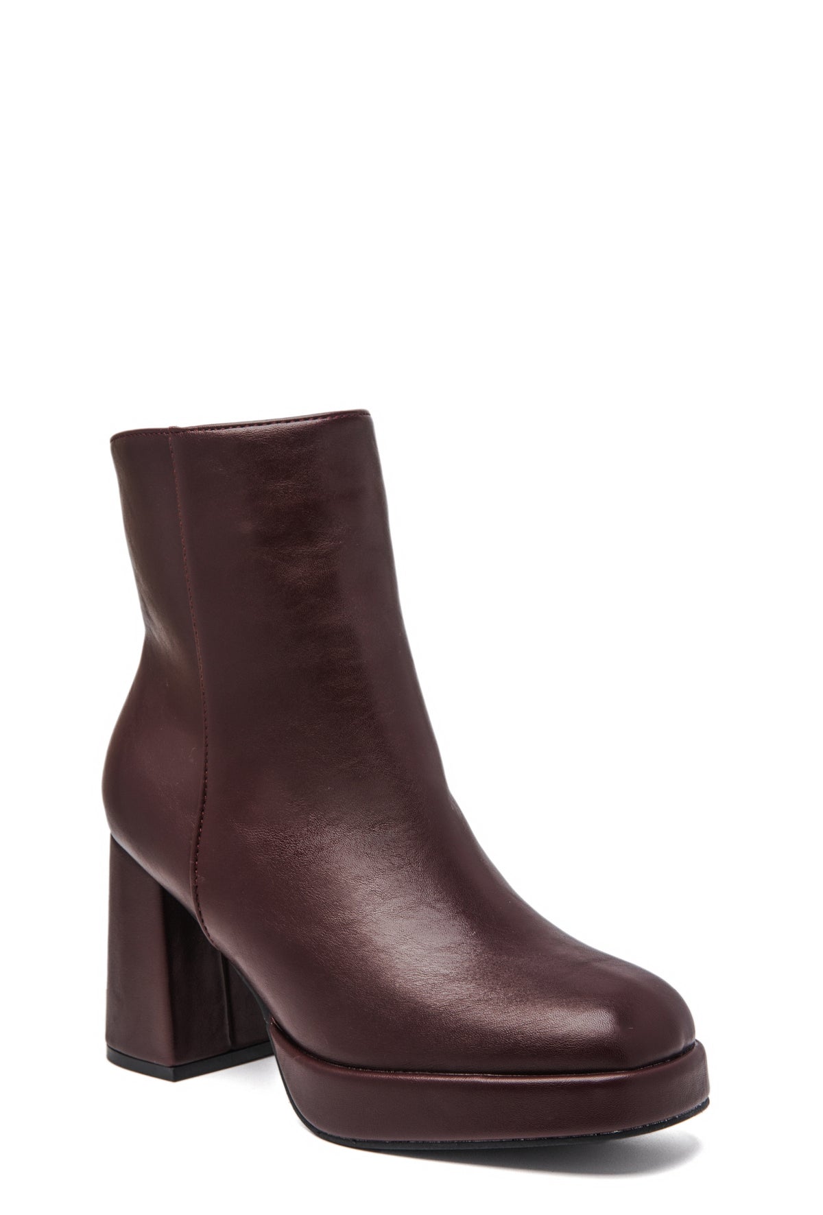 Bottines bordeaux à plateau et talon carré