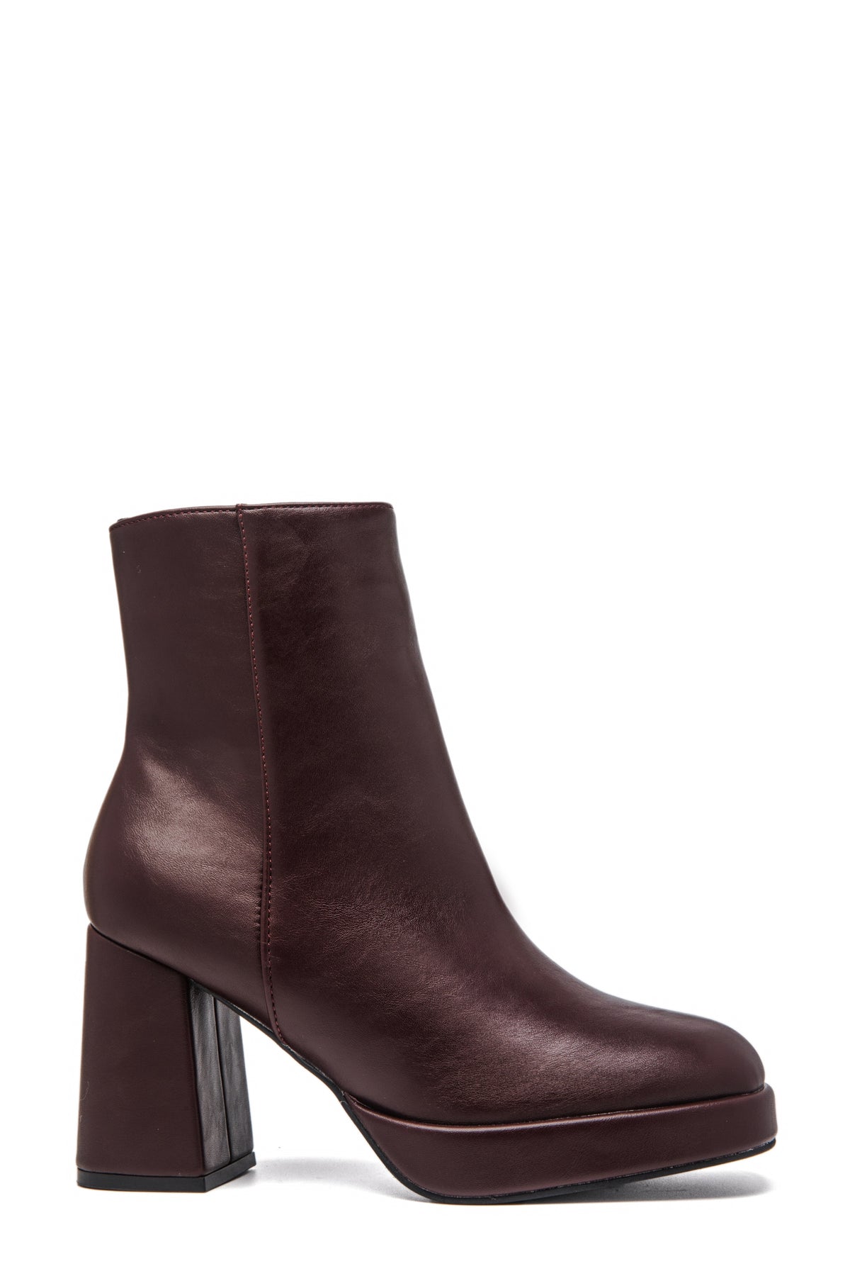 Bottines bordeaux à plateau et talon carré