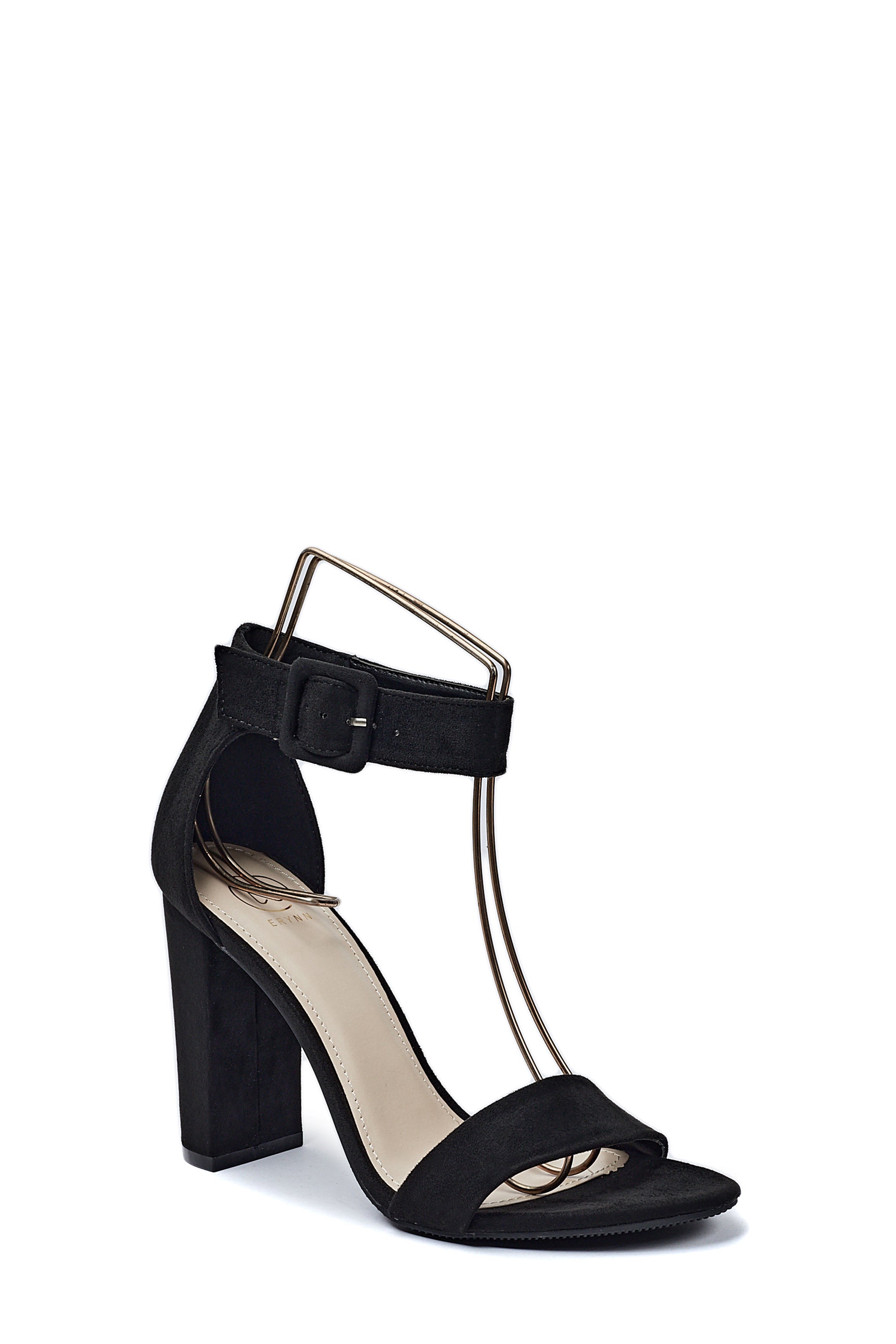 Sandale Noir a Haut Talon Carré