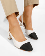 Slingbacks Blanc à Talon Bloc et Bout Contrasté