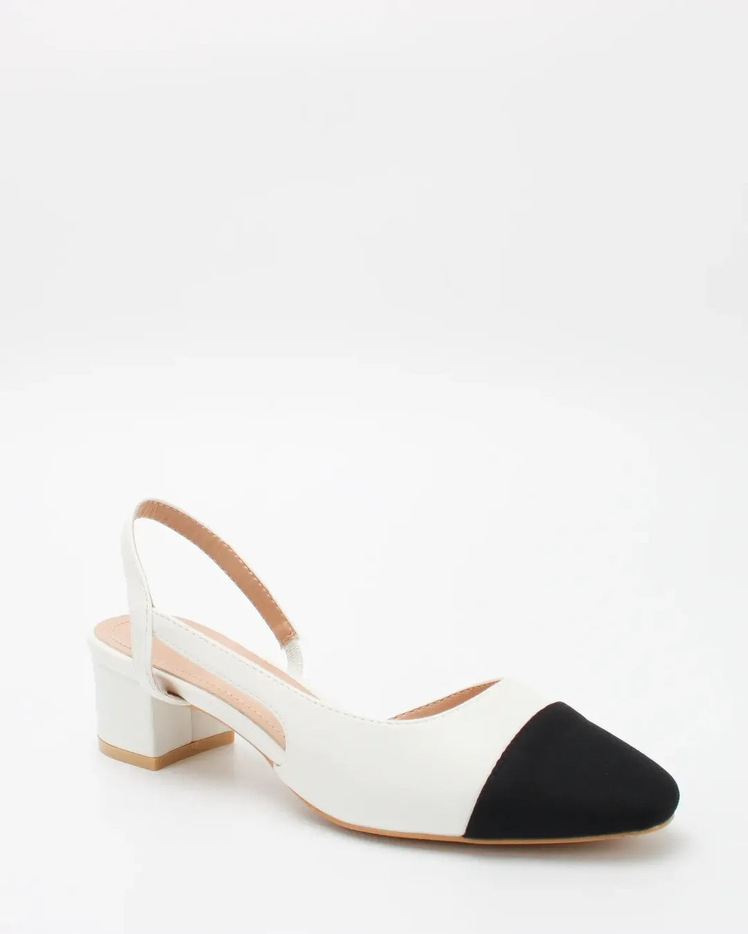 Slingbacks Blanc à Talon Bloc et Bout Contrasté