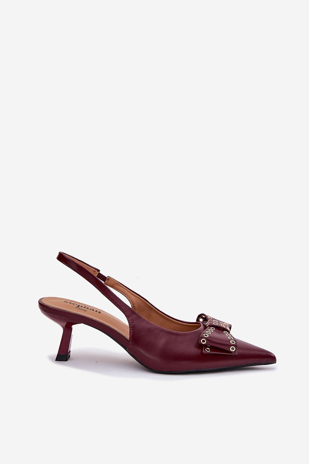 Escarpin slingback bordeaux à petit talon et nœud clouté