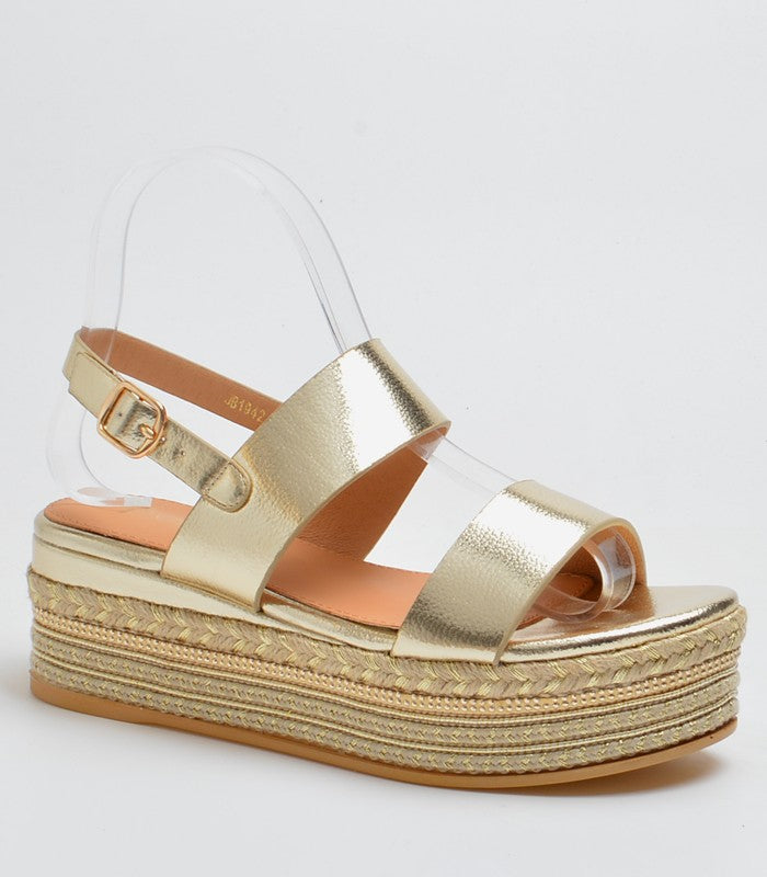 Sandales compensée dorée