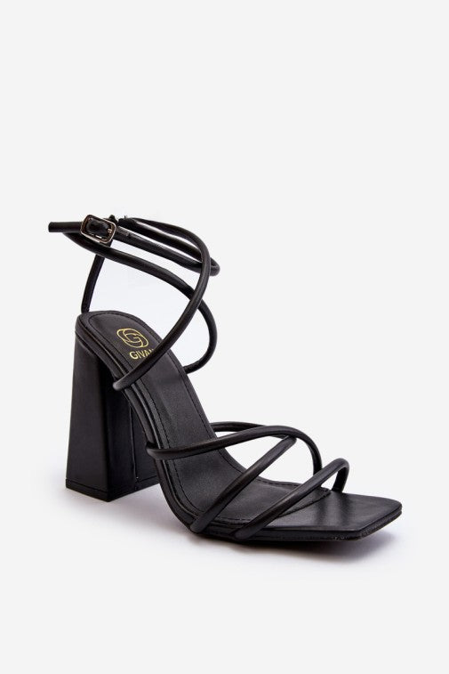 Sandales à Talons Hauts Évasés et Brides Tubulaires - Noir Élégant