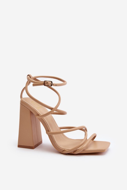 Sandales à Talons Hauts Évasés et Brides Tubulaires - Beige Élégant