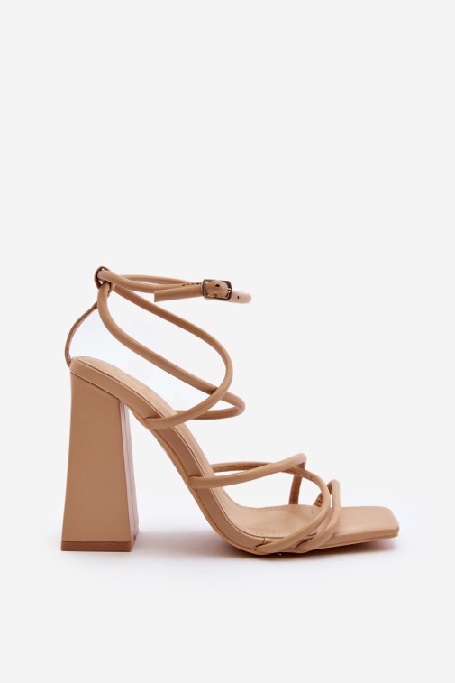 Sandales à Talons Hauts Évasés et Brides Tubulaires - Beige Élégant